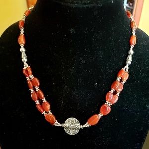 💥SALE 3 for $35💥 Bold Silver CZ C Beads Natural Carnelian Stone Necklace